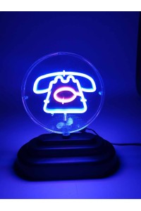 80s Fancy Neon Πινακίδα Τηλέφωνο 18x 15εκ.