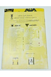 AEK AACHEN UEFA CUP 2004 2005 Group Stage Matchday 5 Official Πρόγραμμα Αγώνα