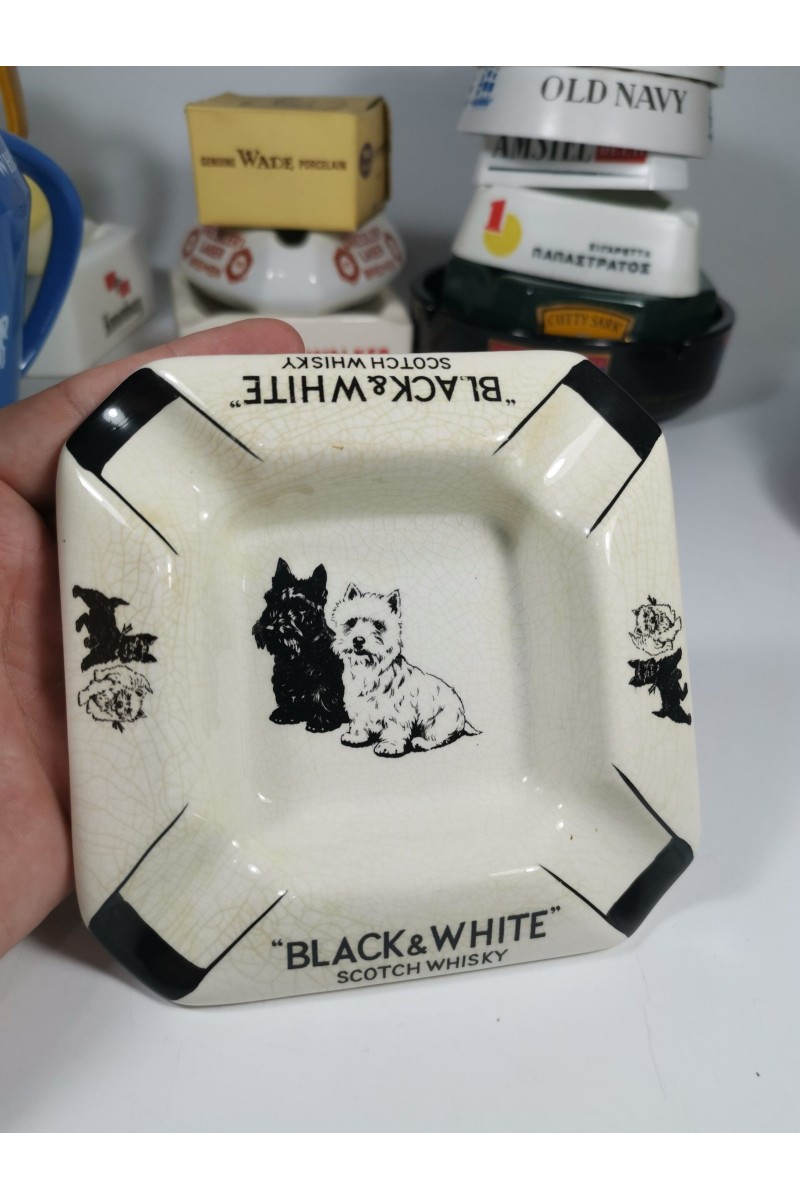 Black and White Vintage Διαφημιστικό Πορσελάνινο Τασάκι από Ουίσκι