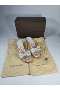 LOUIS VUITTON Λευκές Πολύχρωμες Σατέν Ξύλινες Γόβες Μέγεθος 37
