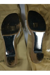 LOUIS VUITTON Λευκές Πολύχρωμες Σατέν Ξύλινες Γόβες Μέγεθος 37