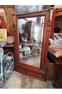 Antique Mahogany Wall Floor Mirror Handmade Wooden Early 20th Century