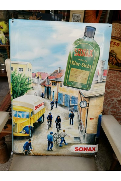 Vintage SONAX Klar-Sicht Collector's License Plate with Retro Factory Scene
