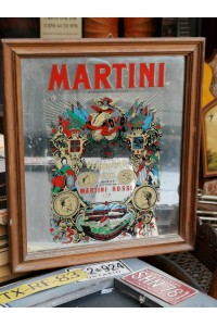 Vintage Rare Advertising Mirror MARTINI ROSSI in Wooden Frame