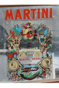 Vintage Rare Advertising Mirror MARTINI ROSSI in Wooden Frame