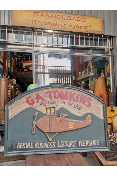 Wooden Vintage Advertising Sign G.A. Tomkins Aerial Business Leisure Pleasure