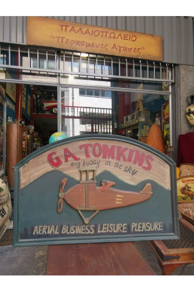 Wooden Vintage Advertising Sign G.A. Tomkins Aerial Business Leisure Pleasure