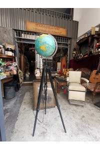 Retro Illuminated Floor Globe with Metal Tripod