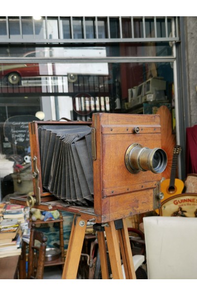 Antique Early 20th Century Wooden Photographic Camera with Tripod