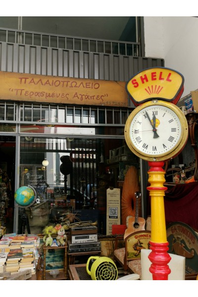 Vintage Ηλεκτρικό Φωτιζόμενο Επιδαπέδιο Ρολόι SHELL Διπλής Όψης Βιομηχανικού Στυλ