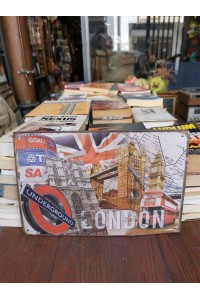 Vintage Metal Sign London with Big Ben, Tower Bridge & Underground