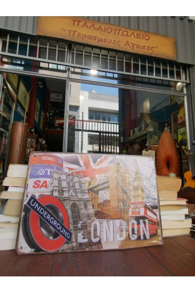 Vintage Μεταλλική Πινακίδα London με Big Ben, Tower Bridge & Underground
