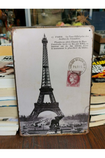 Vintage Metal Sign with Eiffel Tower, 30x20 cm, Retro Style