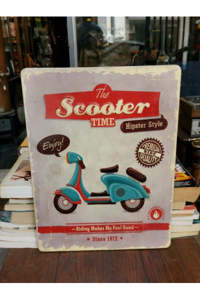 Vintage Στυλ Μεταλλική Πινακίδα Τοίχου Scooter Time