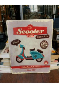 Vintage Style Metal Wall Sign Scooter Time