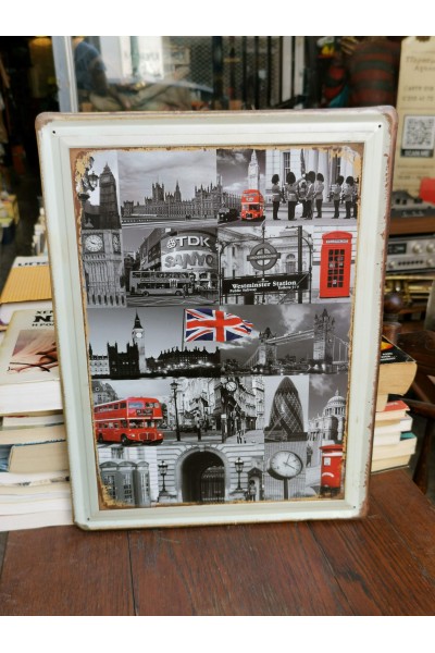 Vintage Style Metal Sign with Black and White Collage of London
