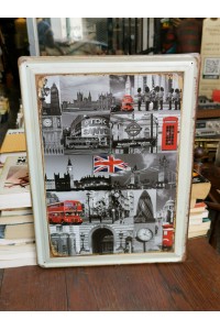 Vintage Style Metal Sign with Black and White Collage of London