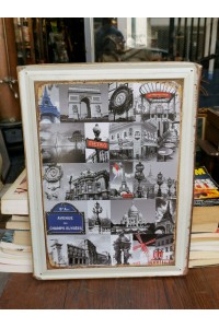 Vintage Style Metal Sign with Black and White Collage Paris Collage