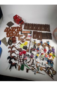 Vintage Playmobil Set with Pieces from Western Fort Union Figures, Carriage, Animals & Accessories