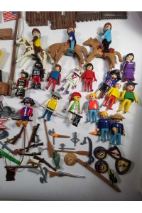 Vintage Playmobil Set with Pieces from Western Fort Union Figures, Carriage, Animals & Accessories