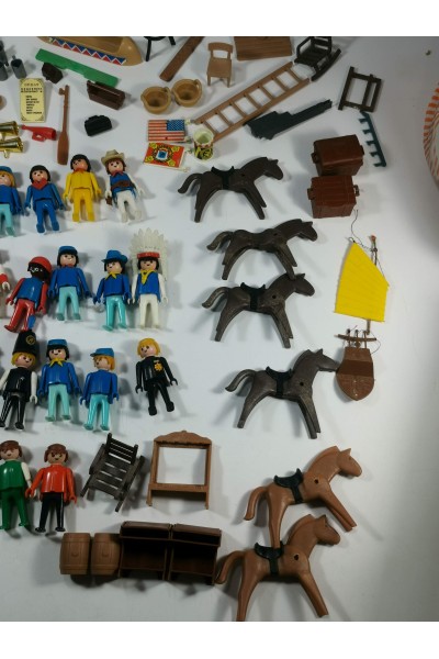 Large Pack of Old Playmobil Western Figures & Accessories