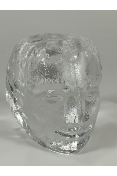 Kosta Boda Vintage Art Glass Κεφαλή Γλυπτό από Κρύσταλλο Press Papier Ice Glass, Tealight Holder