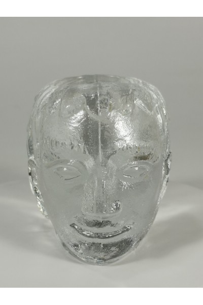 Kosta Boda Vintage Art Glass Κεφαλή Γλυπτό από Κρύσταλλο Press Papier Ice Glass, Tealight Holder