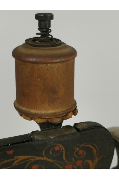 Antique Cast Iron Toy Sewing Machine Little Red Riding Hood & Wolf Design Early 20th Century