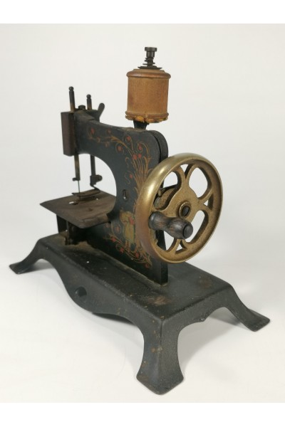 Antique Cast Iron Toy Sewing Machine Little Red Riding Hood & Wolf Design Early 20th Century