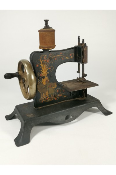 Antique Cast Iron Toy Sewing Machine Little Red Riding Hood & Wolf Design Early 20th Century