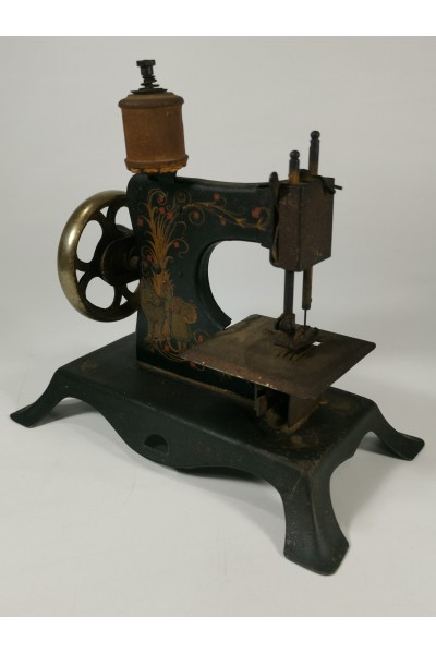 Antique Cast Iron Toy Sewing Machine Little Red Riding Hood & Wolf Design Early 20th Century