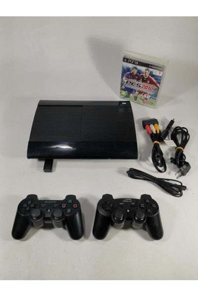 PlayStation 3 Slim with 2 Controllers + PES 2010 + All Cables Used European Version