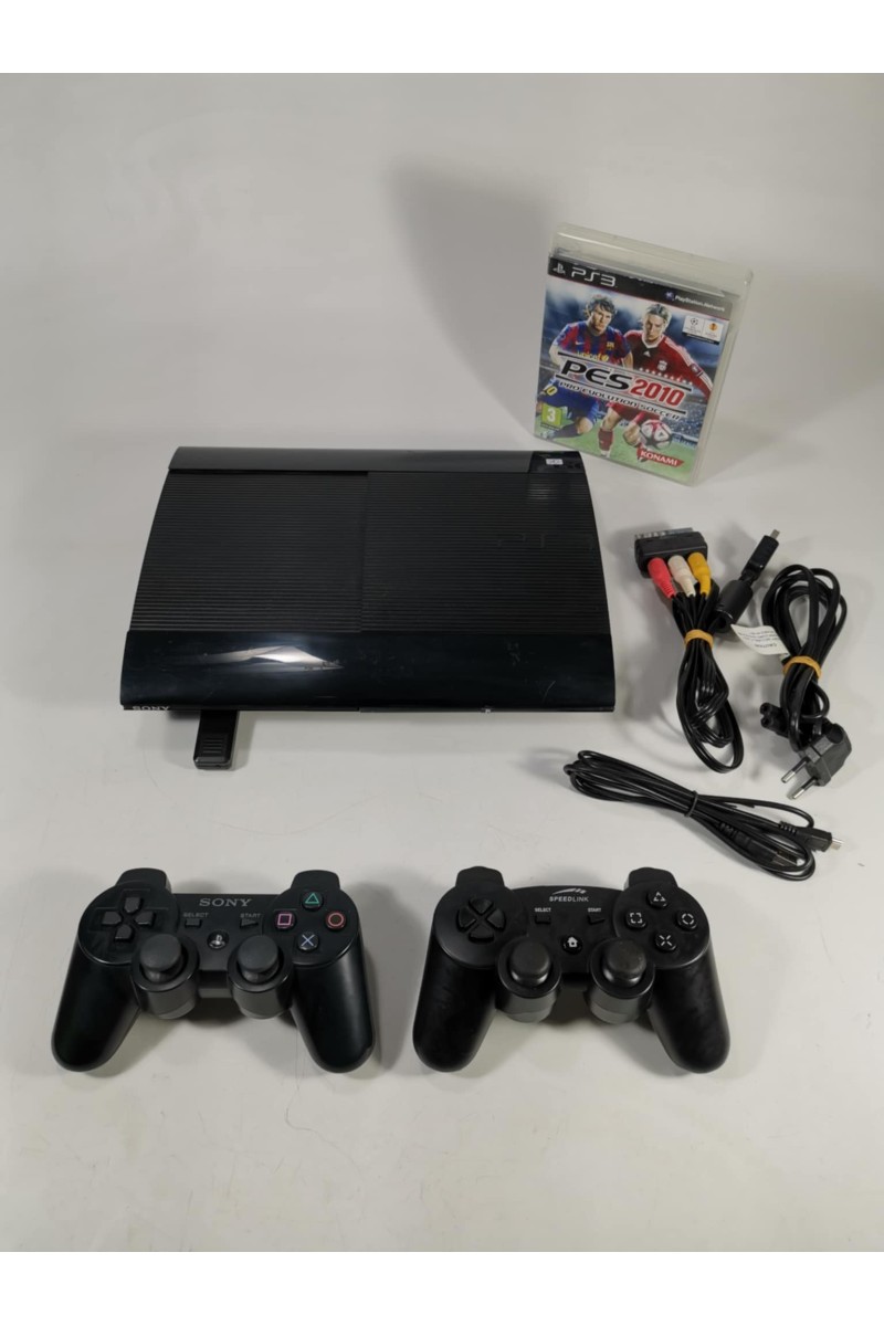 PlayStation 3 Slim with 2 Controllers + PES 2010 + All Cables Used European Version