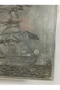 Vintage Ταμπακιέρα από Αλπακά με Χειροποίητη Χάραξη του Καραβιού ΑΛΤΑΝΑ Μπρίκι με Υπογραφή Κατσούλης
