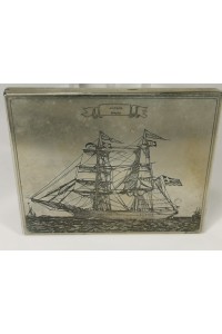 Vintage Alpaca Tobacco Box with Handmade Ship Engraving ALTANA Briki Signature Katsoulis