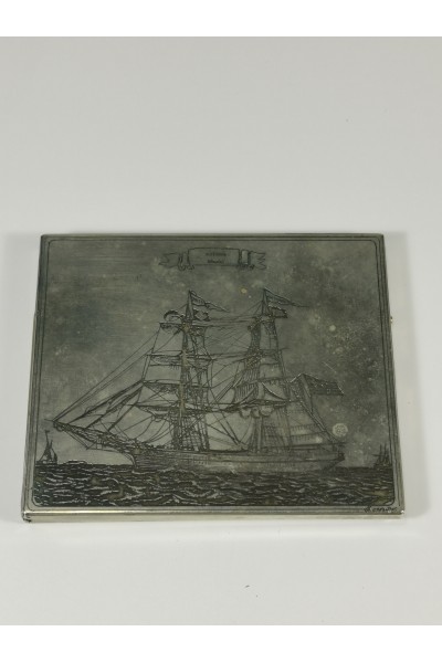 Vintage Alpaca Tobacco Box with Handmade Ship Engraving ALTANA Briki Signature Katsoulis