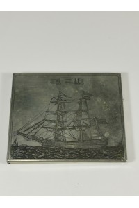 Vintage Alpaca Tobacco Box with Handmade Ship Engraving ALTANA Briki Signature Katsoulis