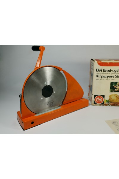 Vintage Πορτοκαλί EVA Χειροκίνητος Κόφτης Ψωμιού & Αλλαντικών με Κουτί και Οδηγίες