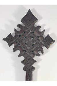 Vintage Ethiopian Hand Carved Wooden Coptic Cross African Tribal Christian Art