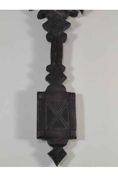 Vintage Ethiopian Hand Carved Wooden Coptic Cross African Tribal Christian Art