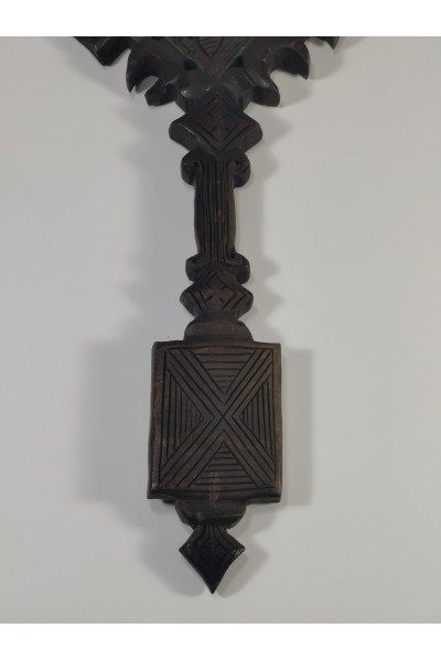 Vintage Ethiopian Hand Carved Wooden Coptic Cross African Tribal Christian Art