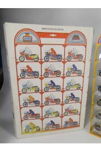 Vintage MIRA Display with 18 Die Cast Motocross Motorcycle Miniatures