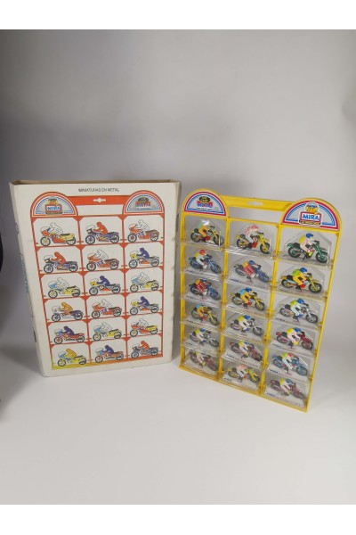 Vintage Συλλεκτικό Display MIRA με 18 Μεταλλικές Μινιατούρες Motocross Die Cast