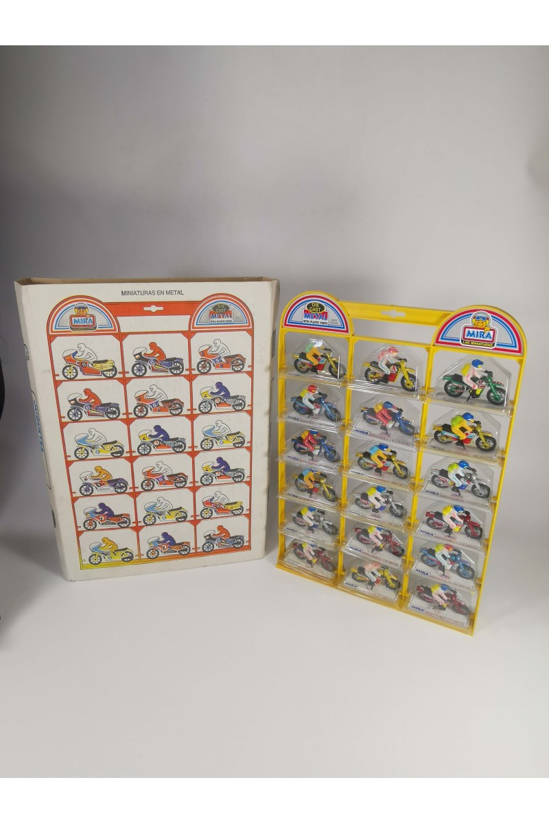 Vintage Συλλεκτικό Display MIRA με 18 Μεταλλικές Μινιατούρες Motocross Die Cast