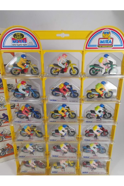 Vintage Συλλεκτικό Display MIRA με 18 Μεταλλικές Μινιατούρες Motocross Die Cast