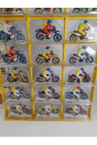 Vintage MIRA Display with 18 Die Cast Motocross Motorcycle Miniatures
