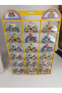 Vintage MIRA Display with 18 Die Cast Motocross Motorcycle Miniatures