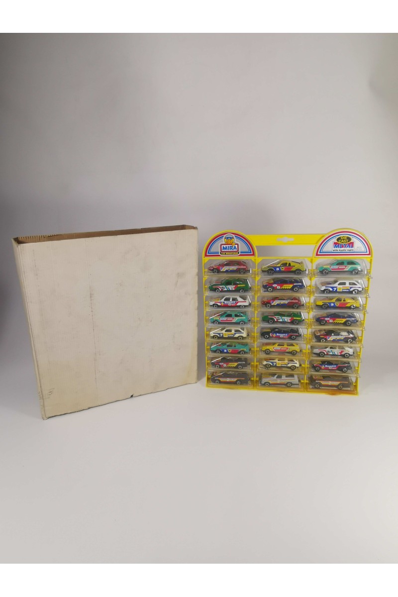 Vintage Collectible MIRA Display with 24 Die Cast Rally Cars