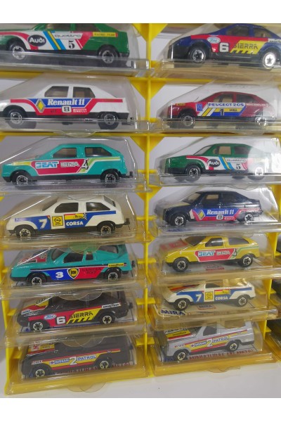 Vintage Collectible MIRA Display with 24 Die Cast Rally Cars