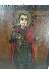 Vintage Hand-Painted Wooden Orthodox Icon of Saint Fanourios with Aged Patina 33x24cm